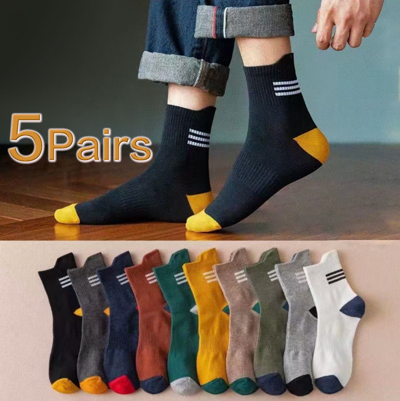 5Pairs Men's Socks Men's Medium Socks Men's Autumn And Winter Sports Socks Men's Cotton Socks