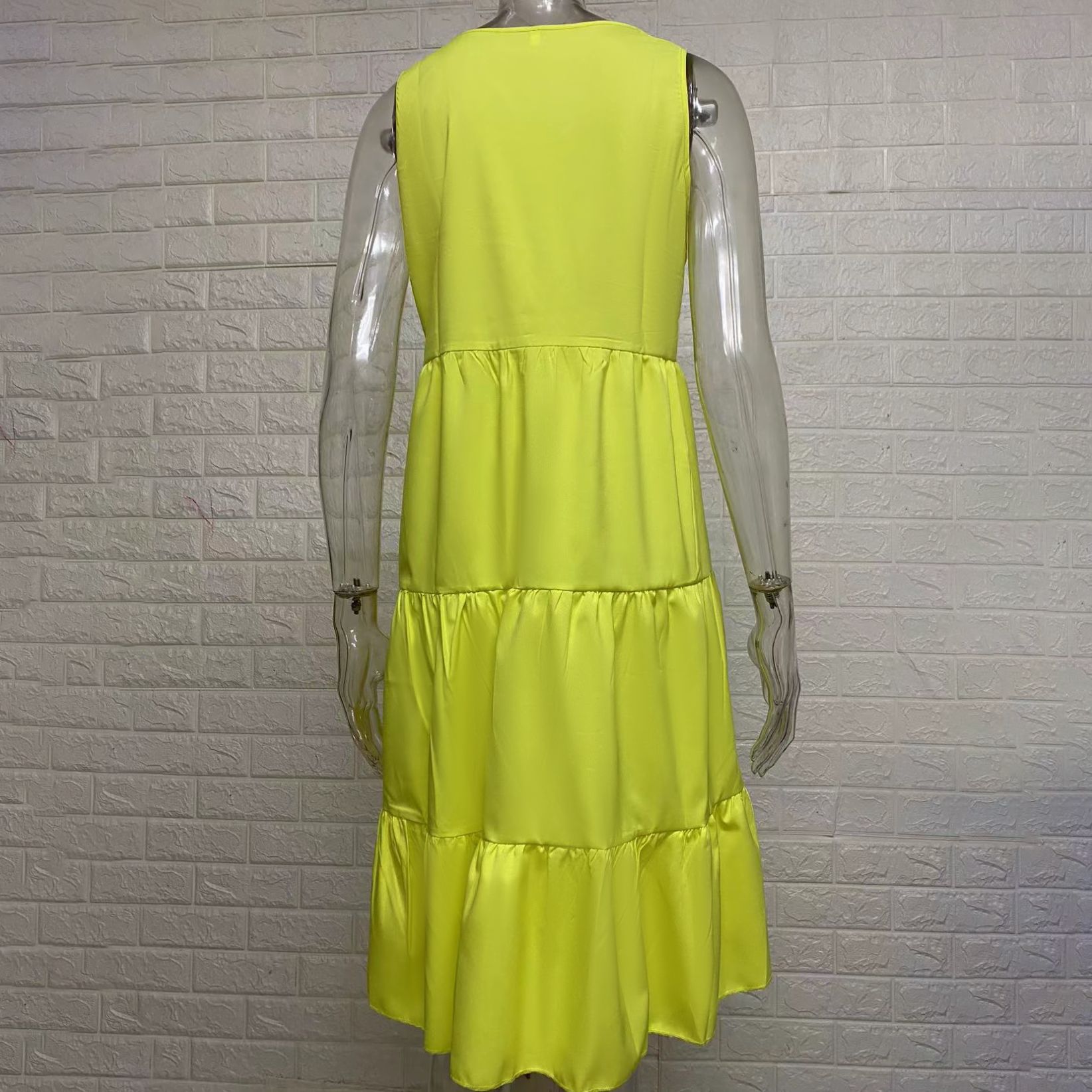 Women's Casual Sleeveless Crew Neck Tiered Layer Baggy Thin Fit Summer Tank Dress - Lightweight Breathable Solid Color, Machine Washable for Daily Outdoor Wear, Ladies Dresses, Nontransparent Fabric