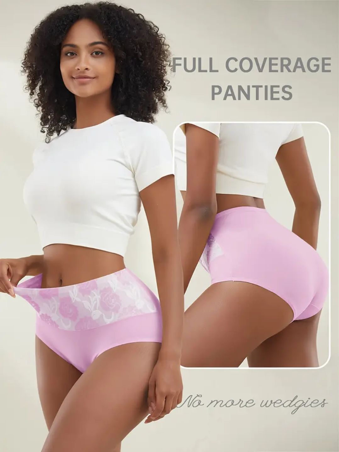 5Pcs Women's Briefs Underwear Cotton High Waist Tummy Control Panties Rose Jacquard Women’s Panties