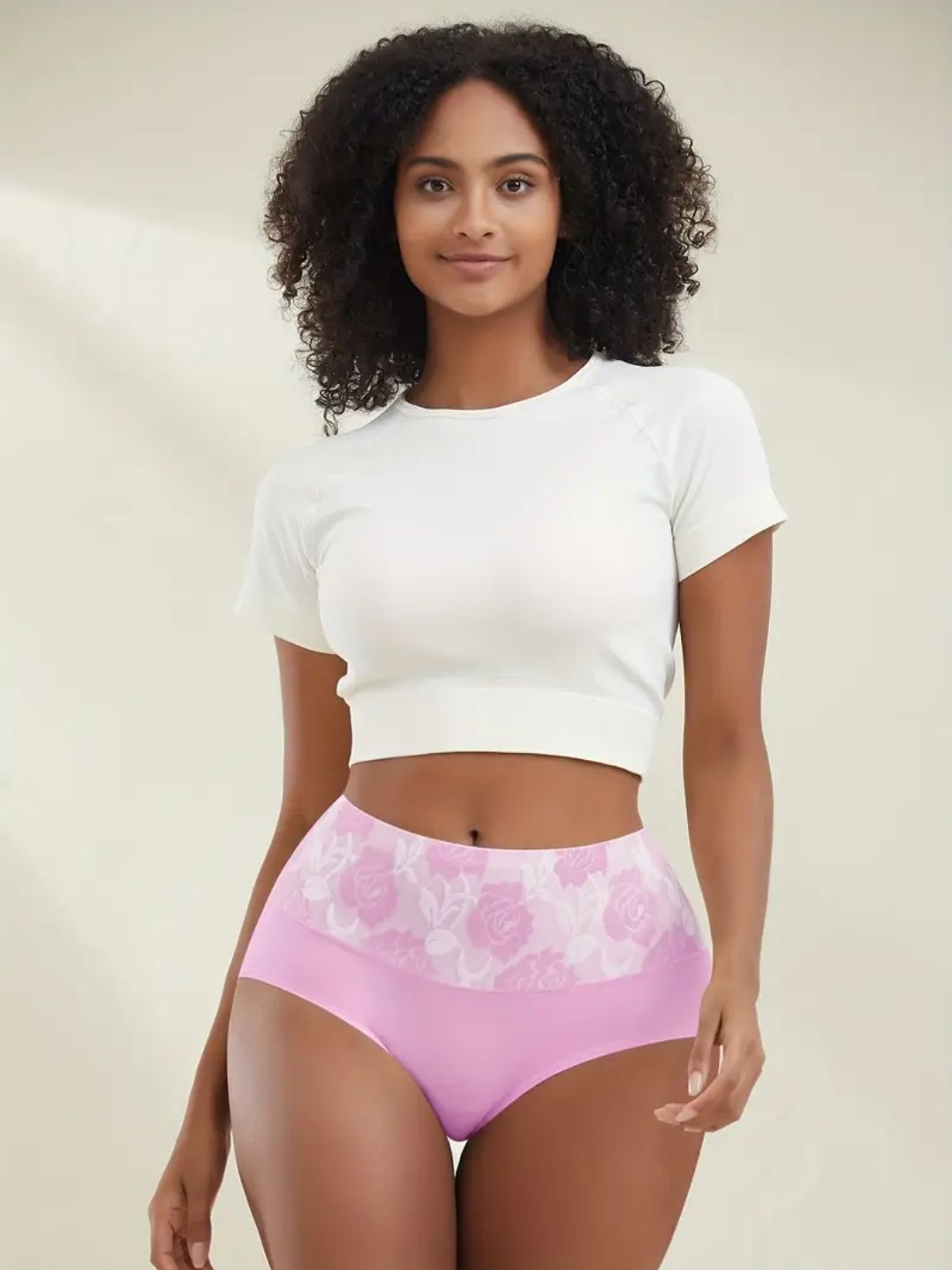 5Pcs Women's Briefs Underwear Cotton High Waist Tummy Control Panties Rose Jacquard Women’s Panties