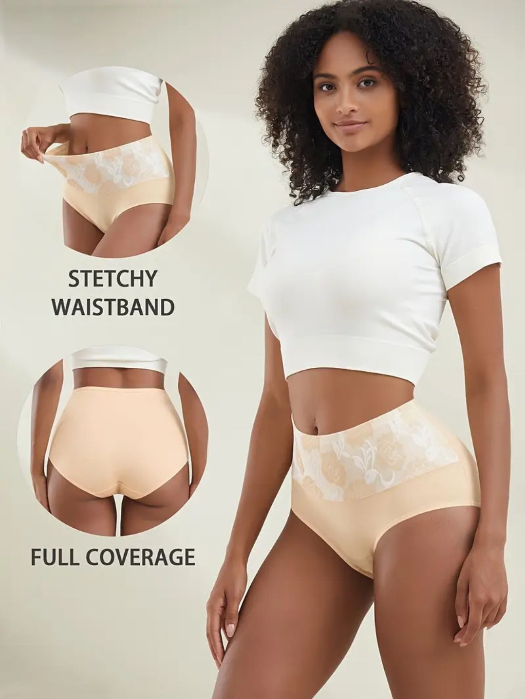 5Pcs Women's Briefs Underwear Cotton High Waist Tummy Control Panties Rose Jacquard Women’s Panties