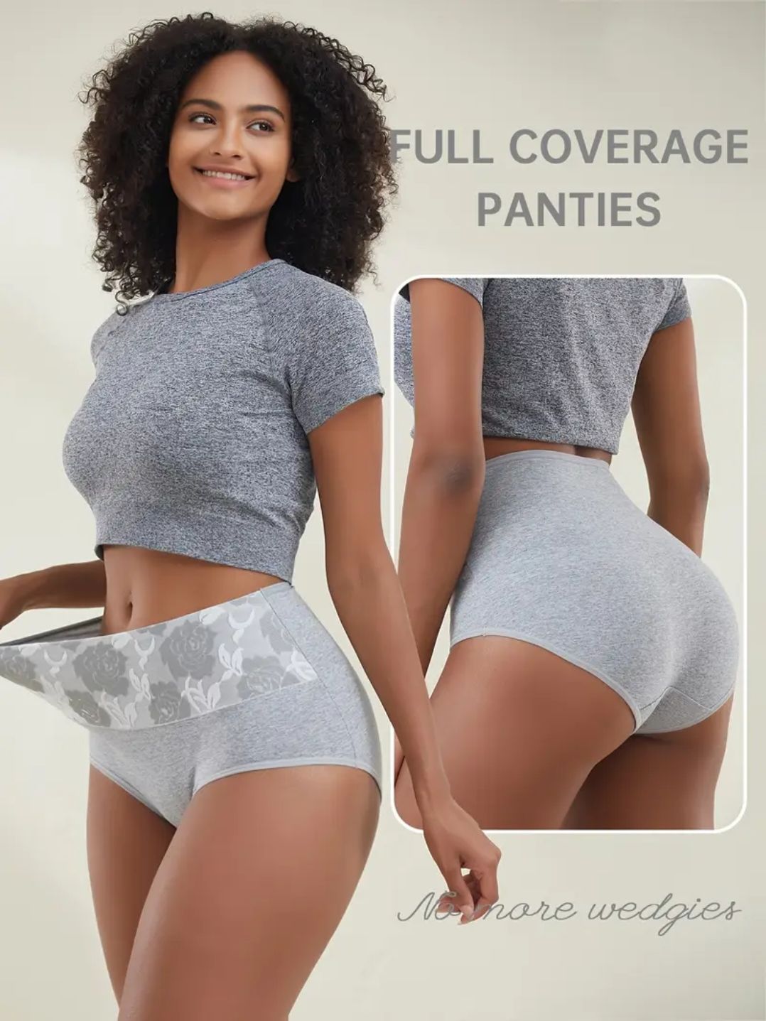 5Pcs Women's Briefs Underwear Cotton High Waist Tummy Control Panties Rose Jacquard Women’s Panties