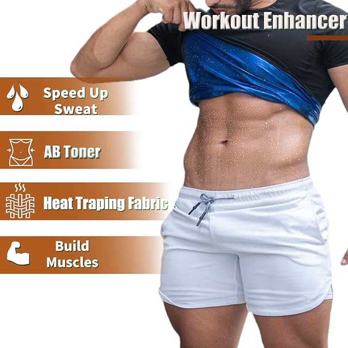 Sauna Sweat Suits Shirt Waist Trainer for Men Compression Vest Workout Gym Clothes Sweat Enhancer Short Sleeve