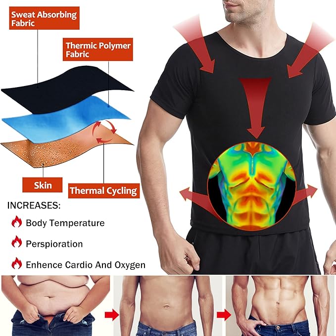 Sauna Sweat Suits Shirt Waist Trainer for Men Compression Vest Workout Gym Clothes Sweat Enhancer Short Sleeve