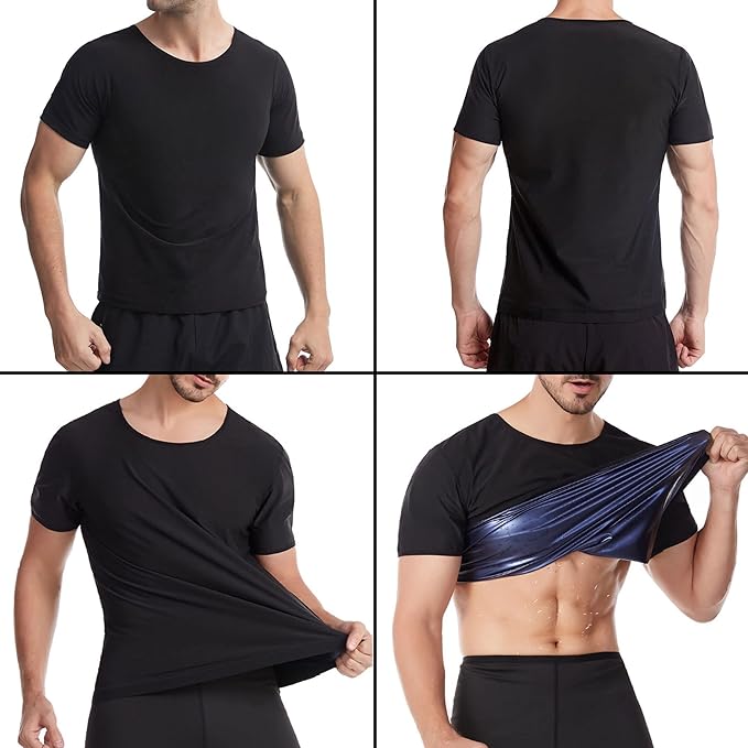 Sauna Sweat Suits Shirt Waist Trainer for Men Compression Vest Workout Gym Clothes Sweat Enhancer Short Sleeve