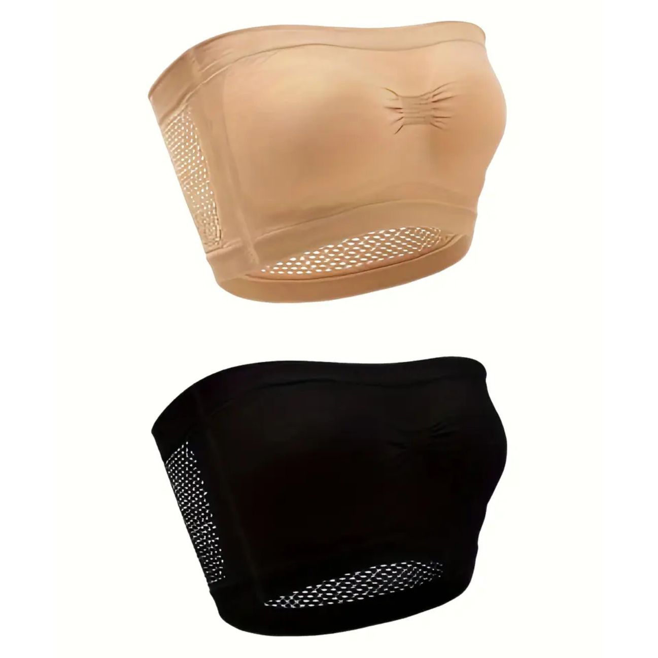 2pcs Set, EssElegance, Solid Color Tube Top, Women's Underwear, Mesh Hole, Anti-slip, High Elasticity, Breathable, Strapless, Seamless, No Steel Ring
