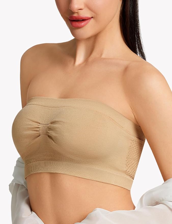 2pcs Set, EssElegance, Solid Color Tube Top, Women's Underwear, Mesh Hole, Anti-slip, High Elasticity, Breathable, Strapless, Seamless, No Steel Ring