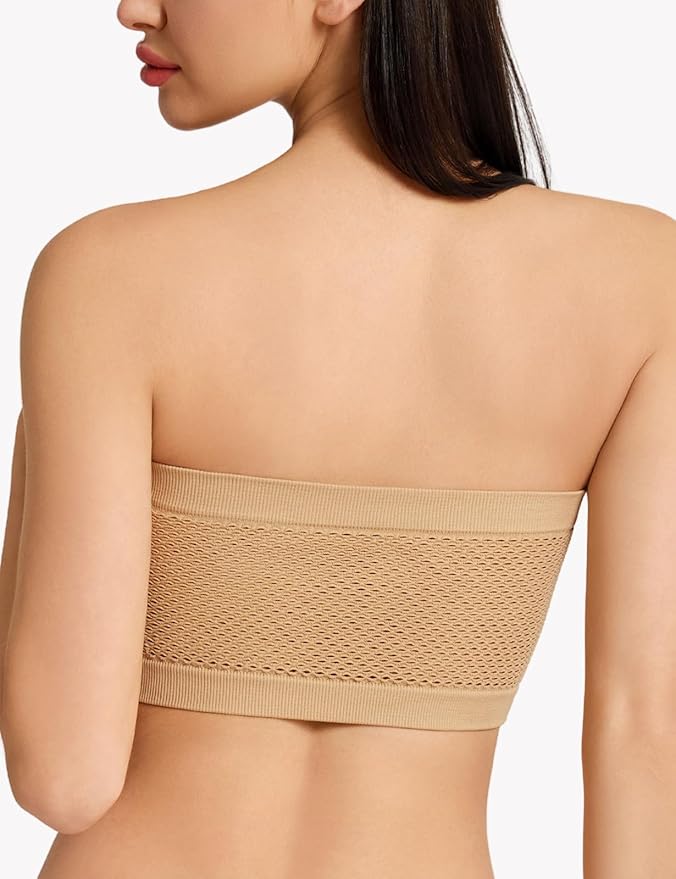 2pcs Set, EssElegance, Solid Color Tube Top, Women's Underwear, Mesh Hole, Anti-slip, High Elasticity, Breathable, Strapless, Seamless, No Steel Ring