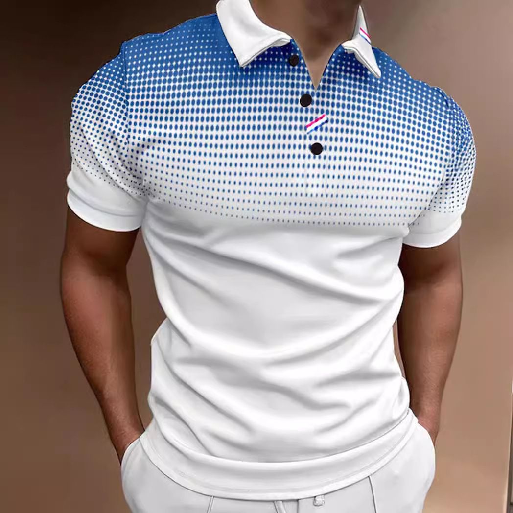 Men's Casual Short Sleeve Polo Shirt with Bold Geometric Print - Breathable Summer Streetwear, Regular Fit, Easy Care for Everyday Comfort man clothes