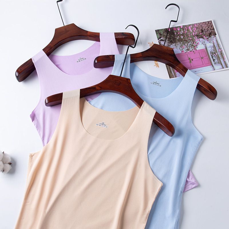 Women's Sleeveless Strappy Tank Round Neck Ice Silk Workout Fitness Casual Basic Crop Tops