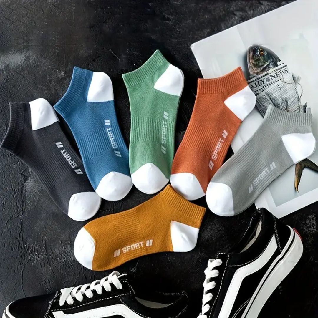Letters Pattern 5 Pairs Men's Crew Socks, Breathable Comfy Casual Socks Simple Fashion Sports Socks