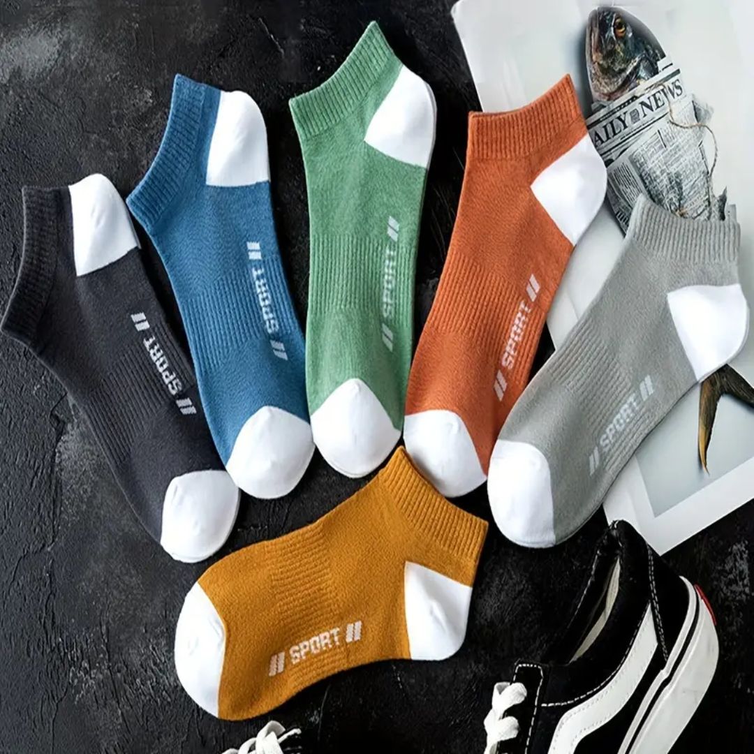 Letters Pattern 5 Pairs Men's Crew Socks, Breathable Comfy Casual Socks Simple Fashion Sports Socks