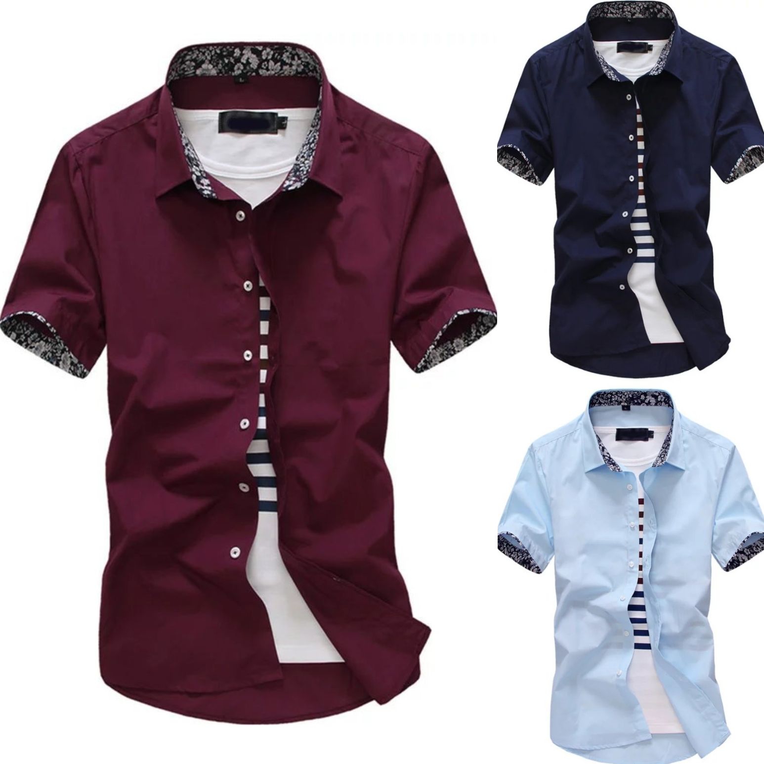 Men‘s Clothing-Mens Short Sleeve Dress Shirts Wrinkle Free Solid Casual Button Down Shirts