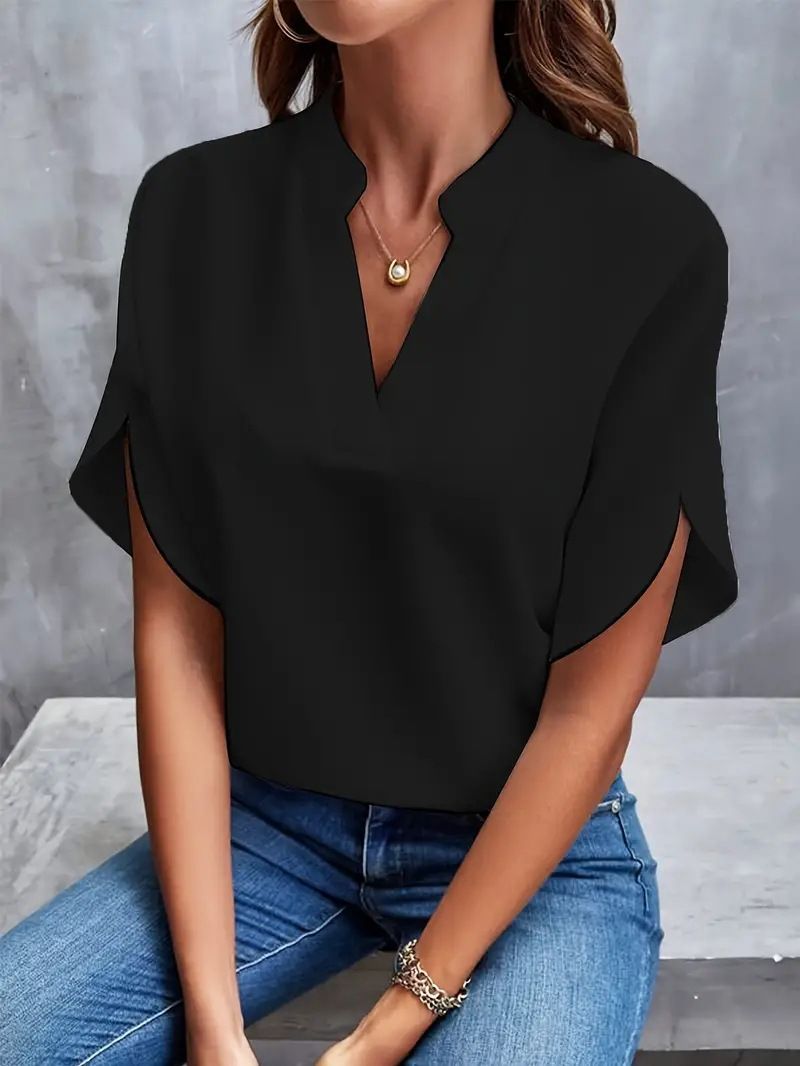 Summer Tops for Women Blouse Fashion Short Sleeve Solid V Neck Loose Shirts and Blouses Elegant Lady Tops T-shirts