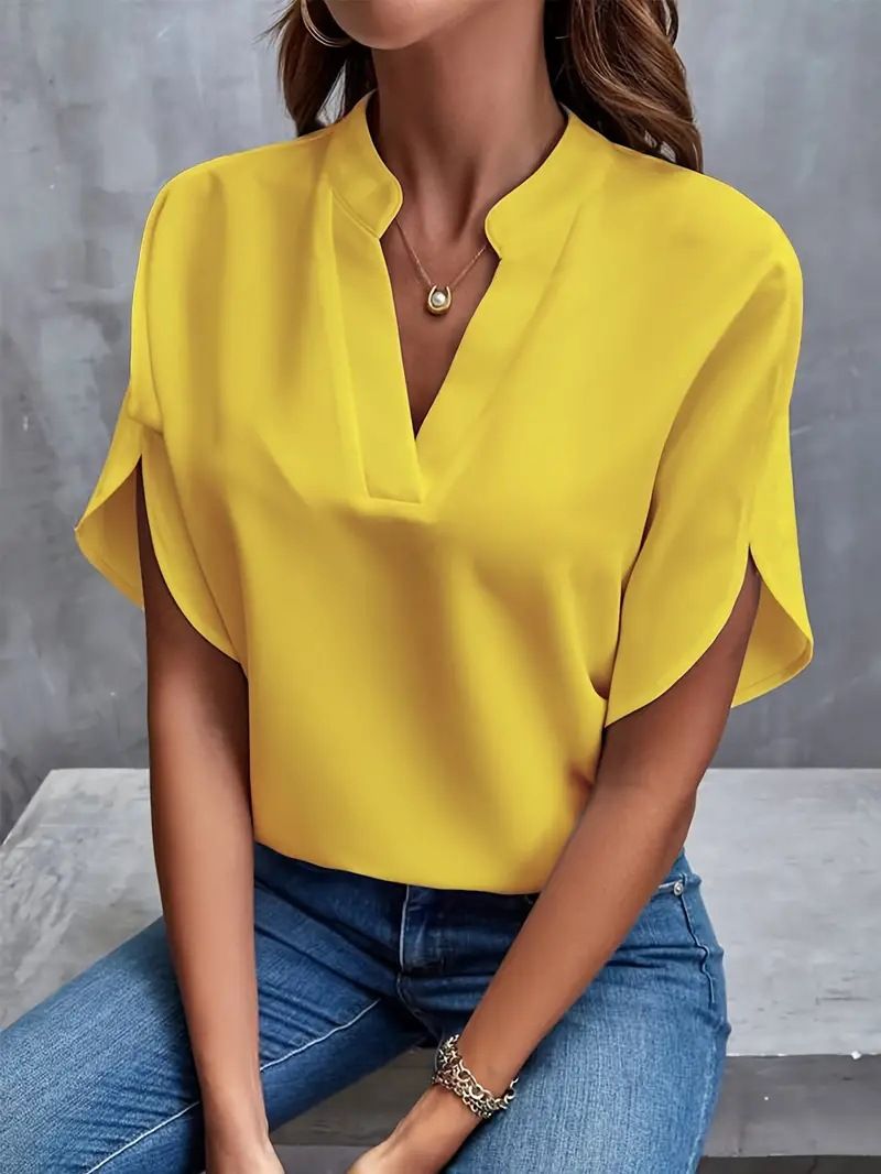 Summer Tops for Women Blouse Fashion Short Sleeve Solid V Neck Loose Shirts and Blouses Elegant Lady Tops T-shirts