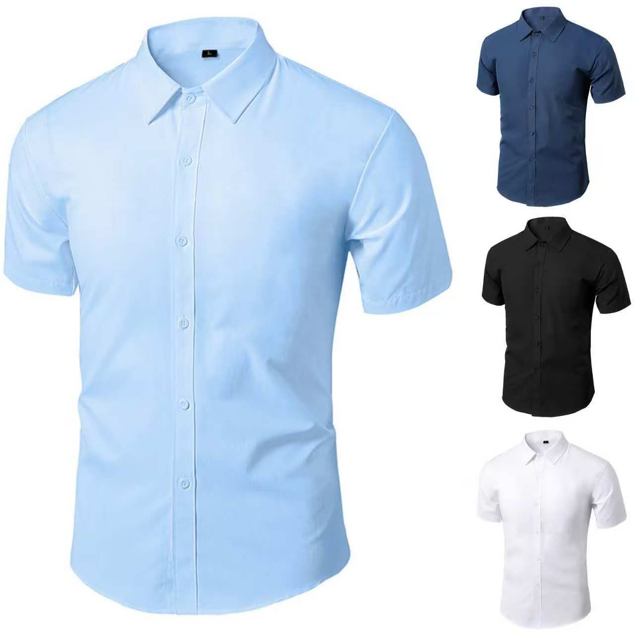 Men's Satin Casual Suit Shirt Short-Sleeved Business Formal Print Workwear Breathable Professional Work Attire