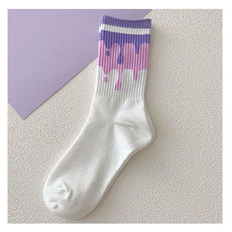 5Pairs Purple Love Versatile Women Socks Cartoon Breathable Cute Women Socks Set Sports Cotton Socks