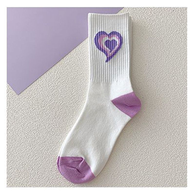 5Pairs Purple Love Versatile Women Socks Cartoon Breathable Cute Women Socks Set Sports Cotton Socks