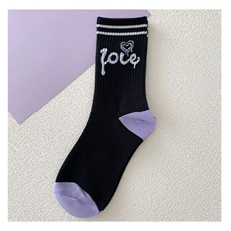 5Pairs Purple Love Versatile Women Socks Cartoon Breathable Cute Women Socks Set Sports Cotton Socks