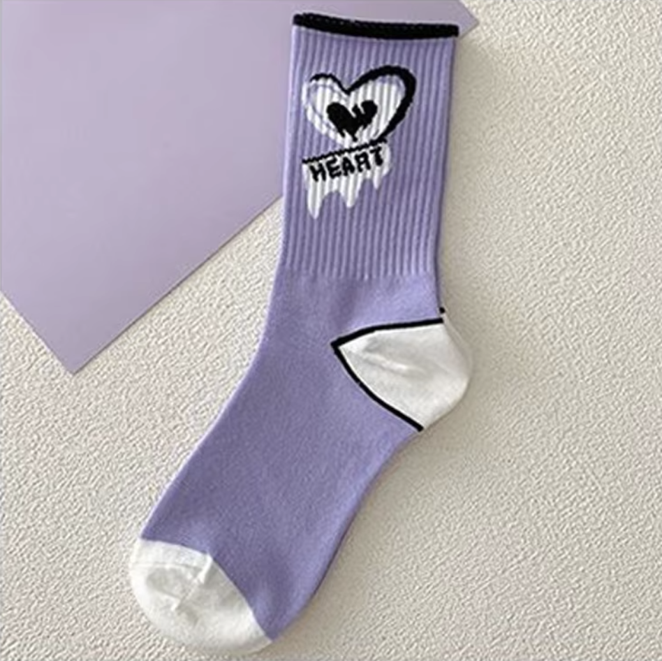 5Pairs Purple Love Versatile Women Socks Cartoon Breathable Cute Women Socks Set Sports Cotton Socks