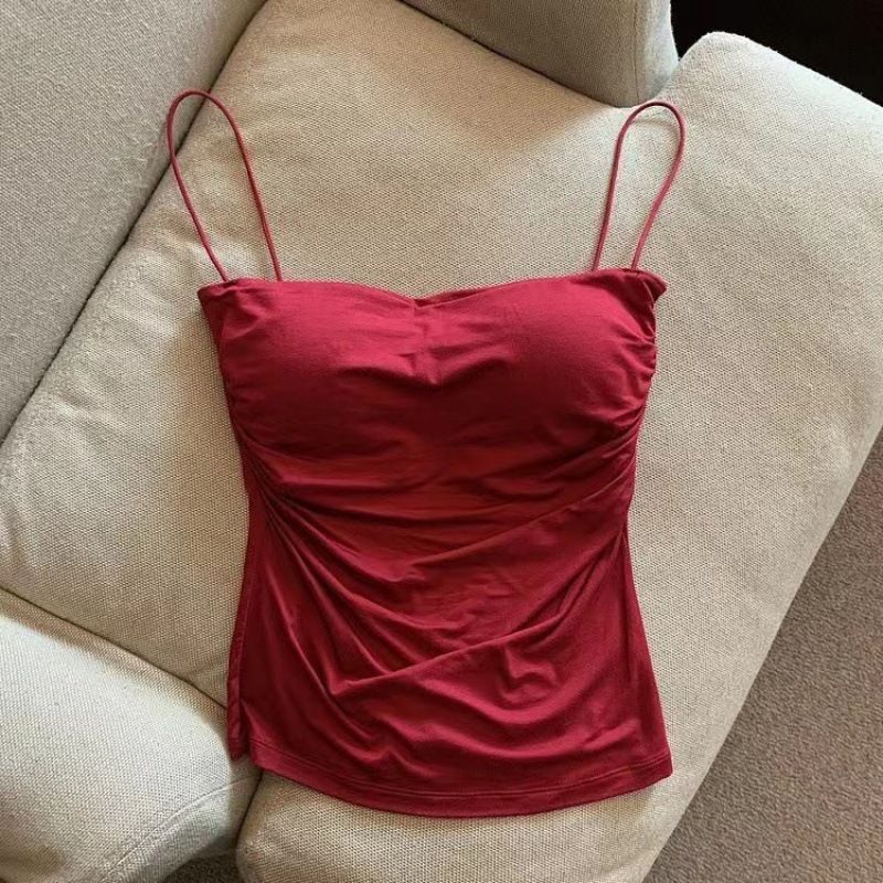 Women'S Strapless Camisoles - Elegant Thin Straps & Back Design, Built-In Bra Pads, Summer Layering Tops In Solid Color, Elegant Style, women clothes Perfect for Casual Attire, Versatile Cami Top