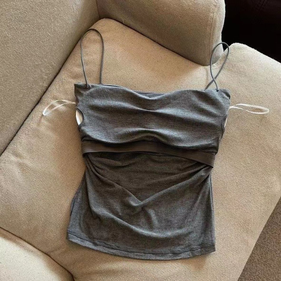 Women'S Strapless Camisoles - Elegant Thin Straps & Back Design, Built-In Bra Pads, Summer Layering Tops In Solid Color, Elegant Style, women clothes Perfect for Casual Attire, Versatile Cami Top