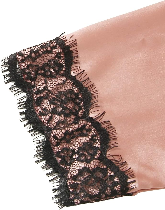 4PCS Lace Stitching Satin Women Pajama Set, Long Sleeve Robe With Belt & Floral Lace Cami Top & Panties & Shorts, women‘s night dressWomen's Sleepwear