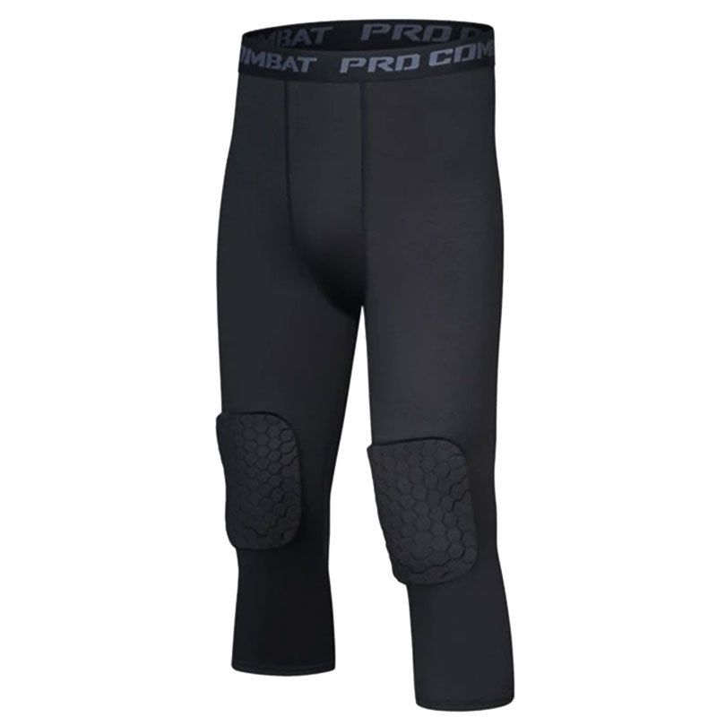 Men Basketball Leggings Pants with Knee Pads 3/4 Capri Compression Tights Pants Sports Athletic Baselayer Trouser Man