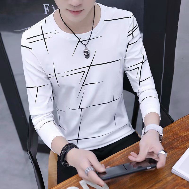New Sports Shirt  Men's New Fashion Casual Striped Long Sleeved Round Neck Color T-Shirts Matching Bottom Top T-shirt