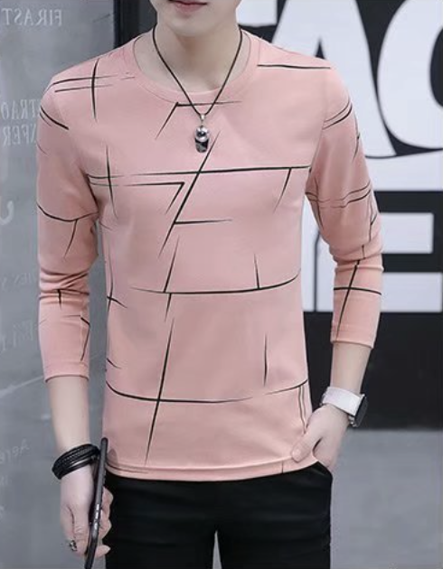 New Sports Shirt  Men's New Fashion Casual Striped Long Sleeved Round Neck Color T-Shirts Matching Bottom Top T-shirt