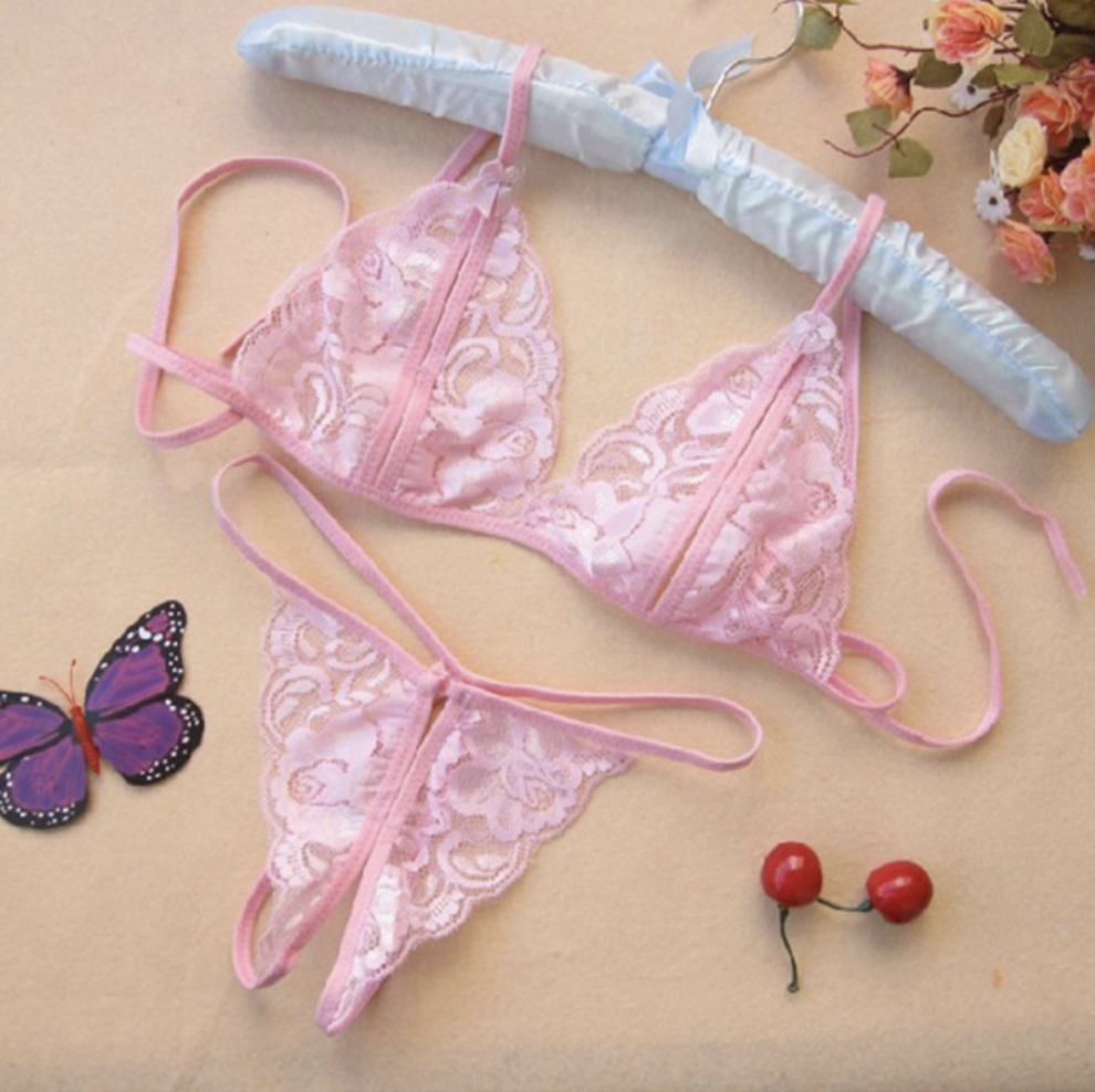 Hot Sale Women Fun Lingerie Underwear Three-Point Open Cut Breast Revealing Bikini Lace Lady Pajama Set Girls Thong Two-Piece Set Best Wives Gift Giving Clothing