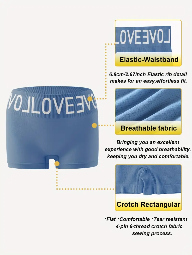 3pcs Women's Flat Leg Pants | Seamless High Waist and Lettered Head, Elastic Breathable Mesh Design Fabric, Comfortable Fit Soft Underwear