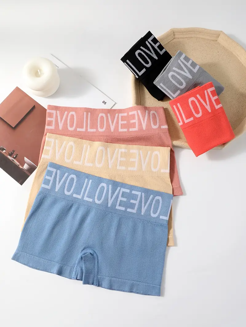 3pcs Women's Flat Leg Pants | Seamless High Waist and Lettered Head, Elastic Breathable Mesh Design Fabric, Comfortable Fit Soft Underwear