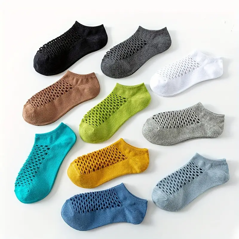 Comfy 5 Pairs Cotton Mesh No Show Socks - Breathable Sweat Resistant Anti-odor Socks for Spring Summer Outdoor Fitness Running