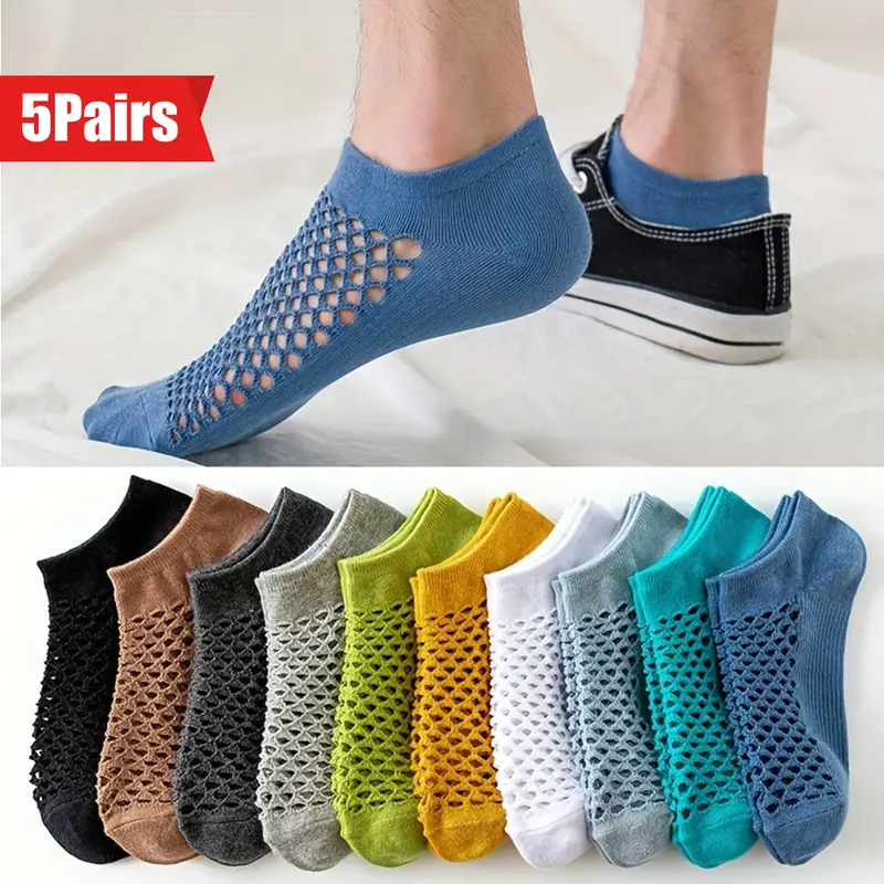 Comfy 5 Pairs Cotton Mesh No Show Socks - Breathable Sweat Resistant Anti-odor Socks for Spring Summer Outdoor Fitness Running