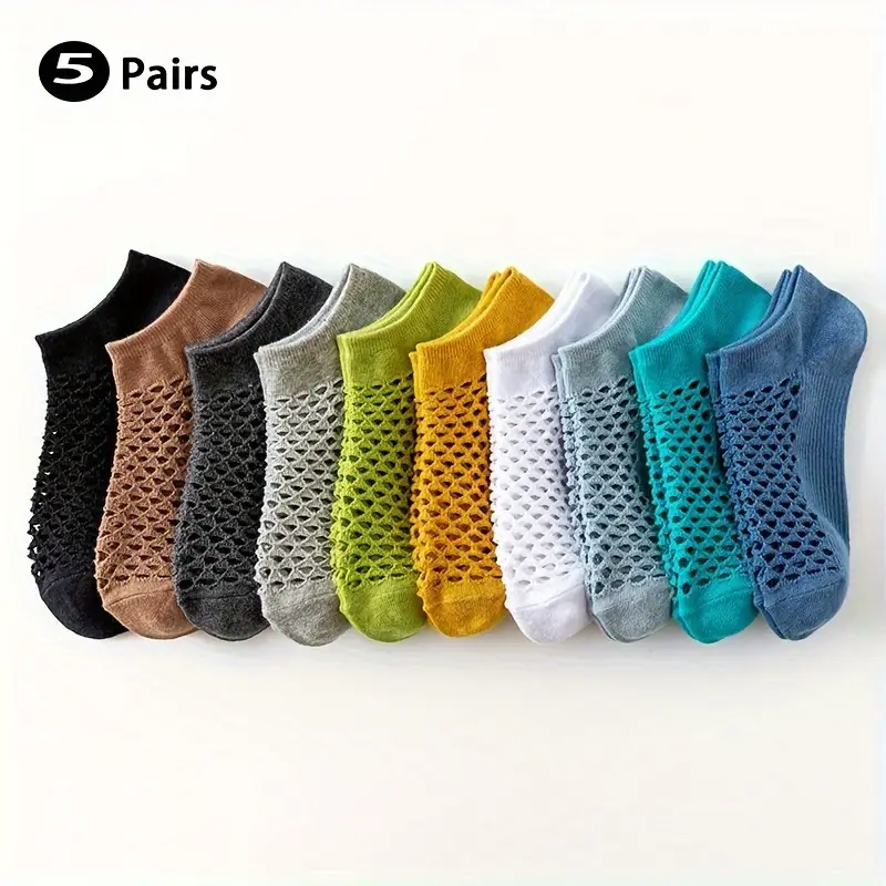 Comfy 5 Pairs Cotton Mesh No Show Socks - Breathable Sweat Resistant Anti-odor Socks for Spring Summer Outdoor Fitness Running