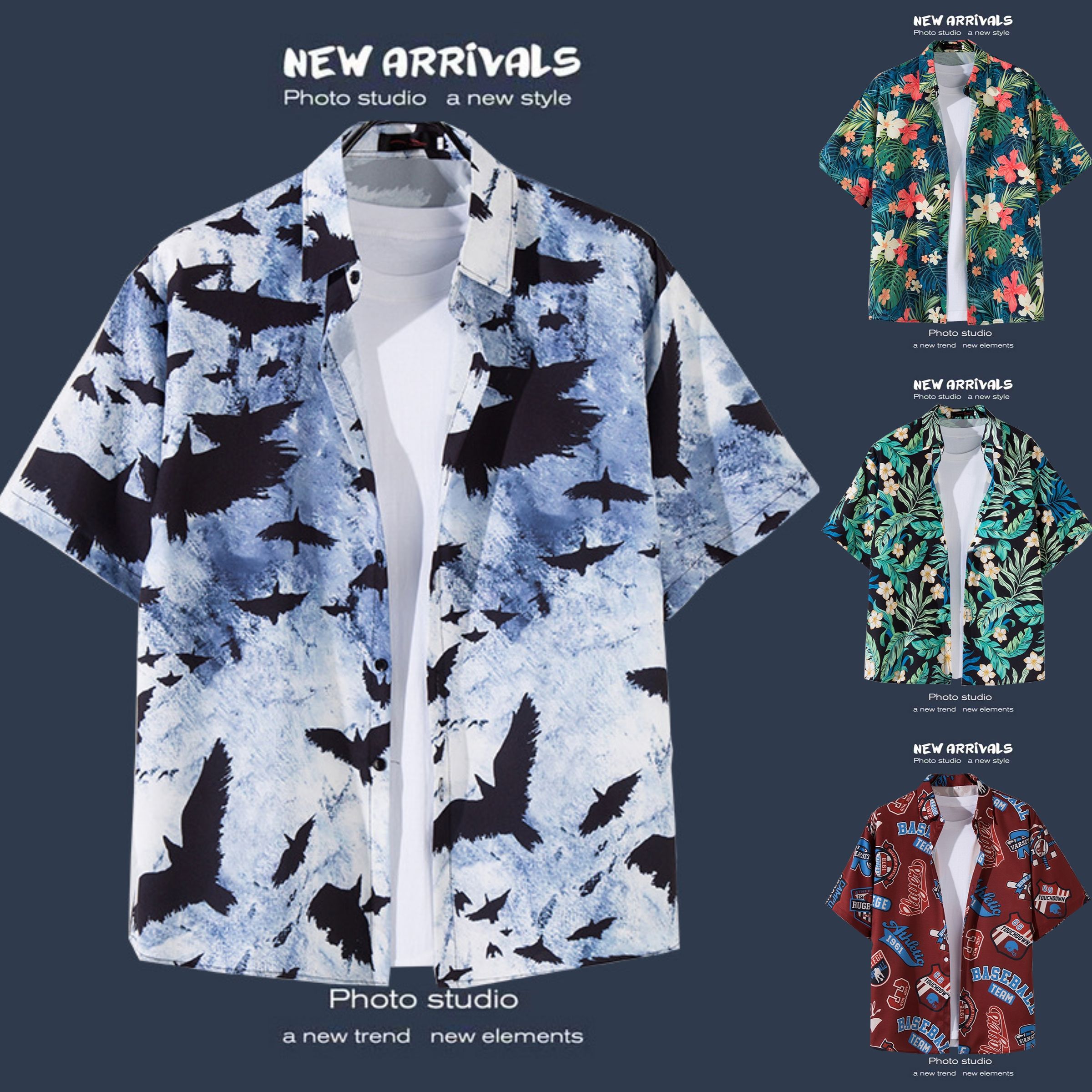 Men's Short Sleeve Coconut Tree Flowers Shirts Casual Vintage Newspaper Print Vacation Hawaiian Shirts