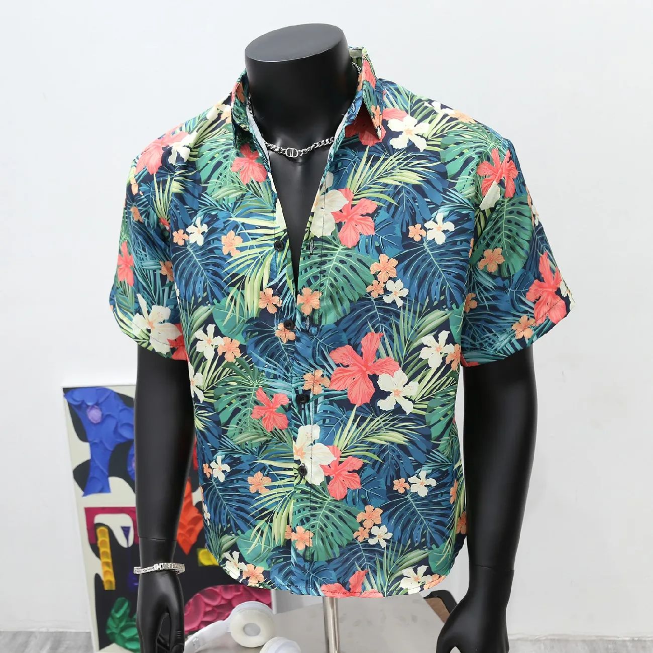 Men's Short Sleeve Coconut Tree Flowers Shirts Casual Vintage Newspaper Print Vacation Hawaiian Shirts