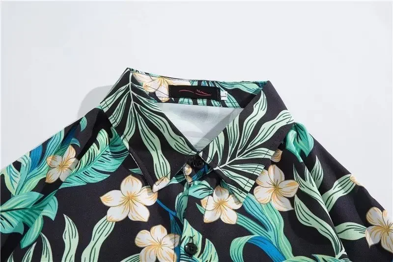 Men's Short Sleeve Coconut Tree Flowers Shirts Casual Vintage Newspaper Print Vacation Hawaiian Shirts