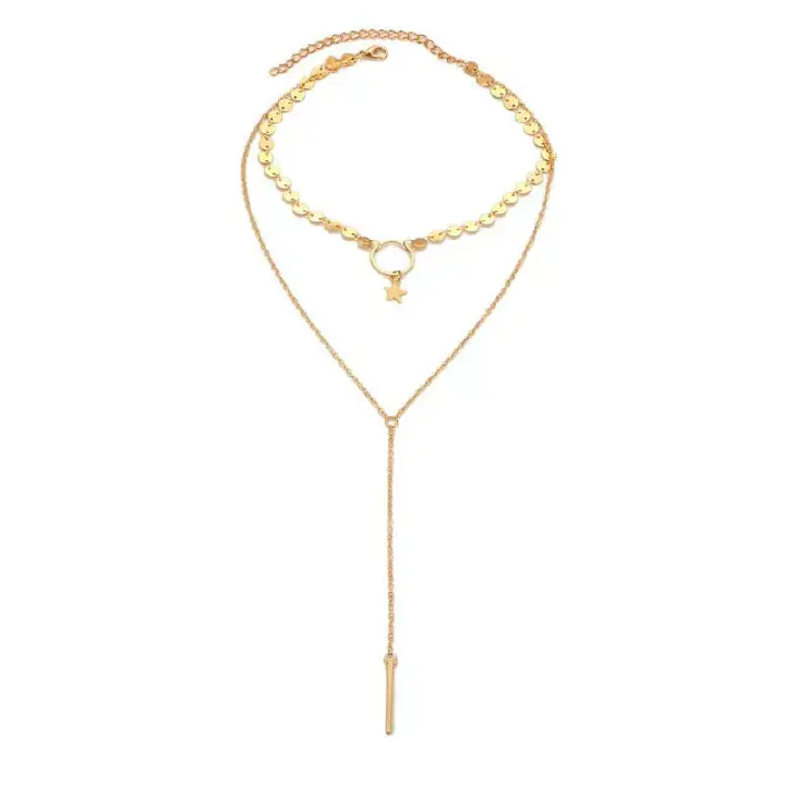 Gold Silver Sequins Long Tassel Star Choker Necklace Accessories For Women Jewelry Double Layer Chokers