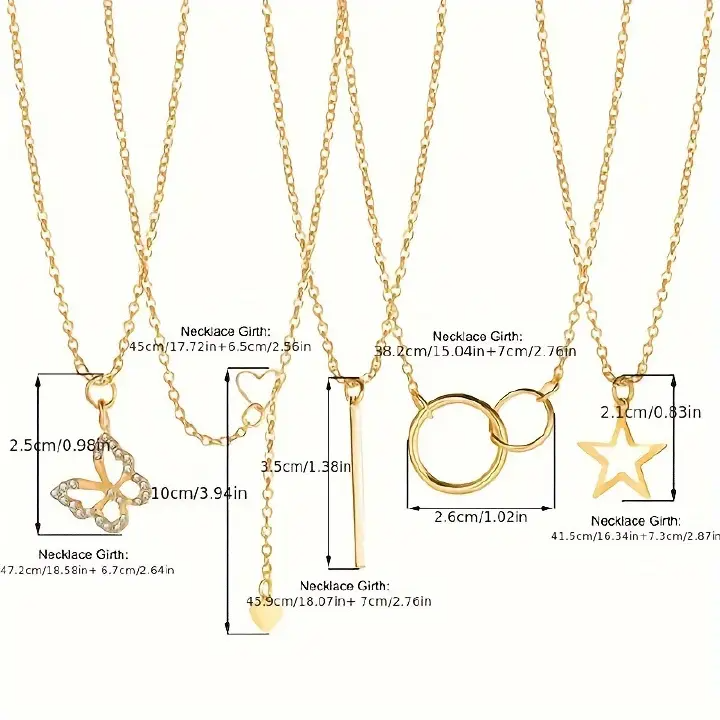 【5 Necklaces】Hot selling multi-layer necklace fashionable and versatile five-pointed star circle butterfly heart pearl necklace 5-piece set
