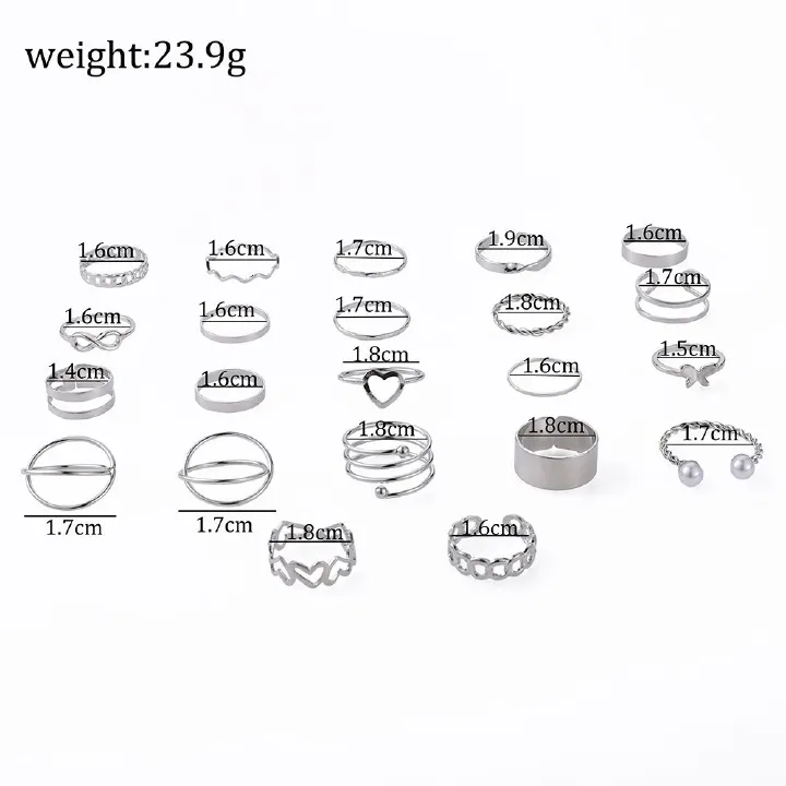 22pcs/1set Love Ring Women's Design Butterfly Ring New Open Multi Joint Ring Set