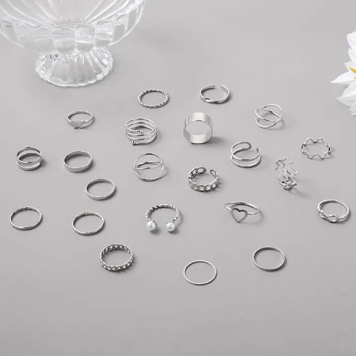 22pcs/1set Love Ring Women's Design Butterfly Ring New Open Multi Joint Ring Set