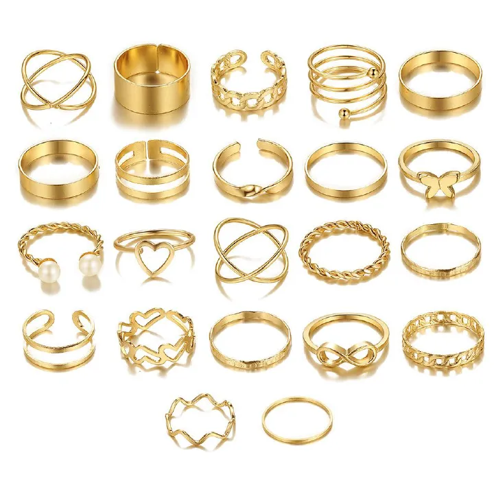 22pcs/1set Love Ring Women's Design Butterfly Ring New Open Multi Joint Ring Set