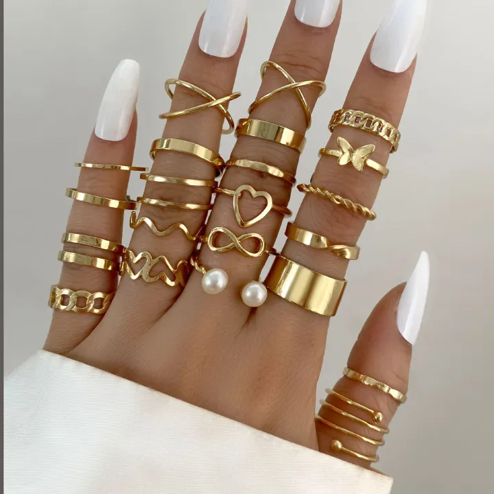 22pcs/1set Love Ring Women's Design Butterfly Ring New Open Multi Joint Ring Set