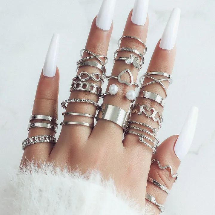 22pcs/1set Love Ring Women's Design Butterfly Ring New Open Multi Joint Ring Set