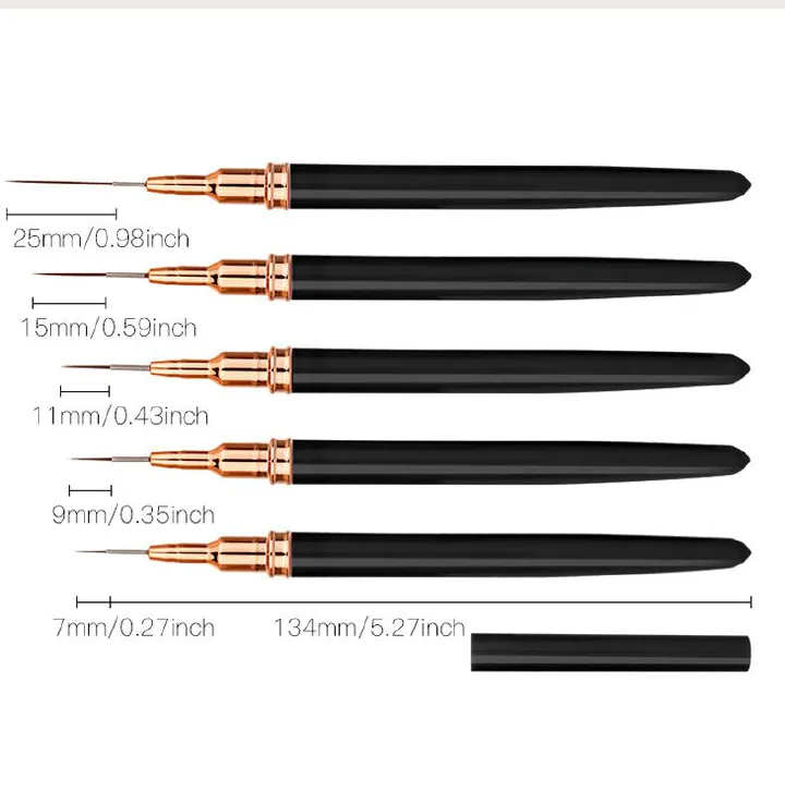 5Pcs/set 7/10/12/15/20mm Pink French Nail Art Liner Painting Brush Ultra-thin Elongated Lines Nail Drawing Pen Brush DIY Manicure False Nails Accessories