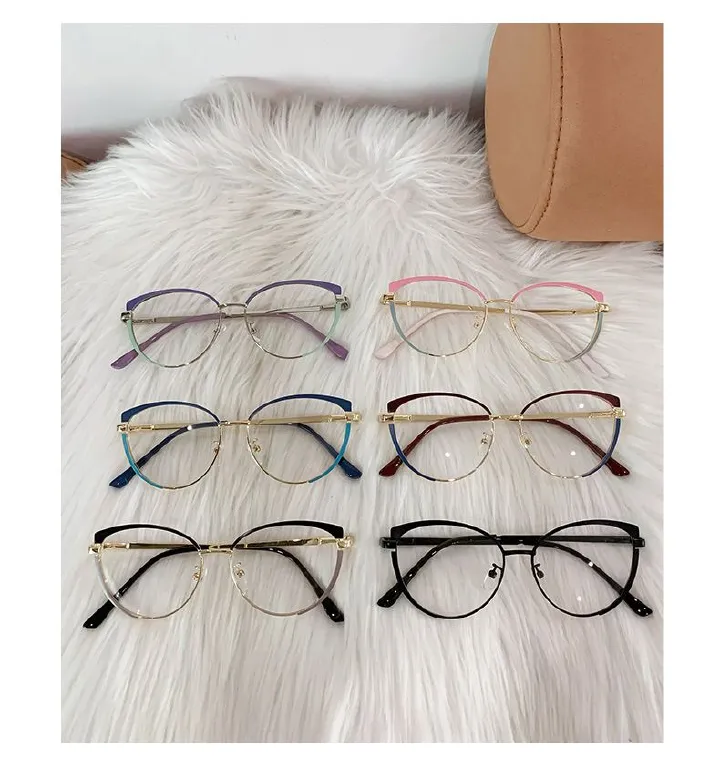 Newest Women Cat Eye Metal Photochromic Anti Blue Light Blocking Optical Eyeglasses Frames for All Face Lunett Photogray Glasses