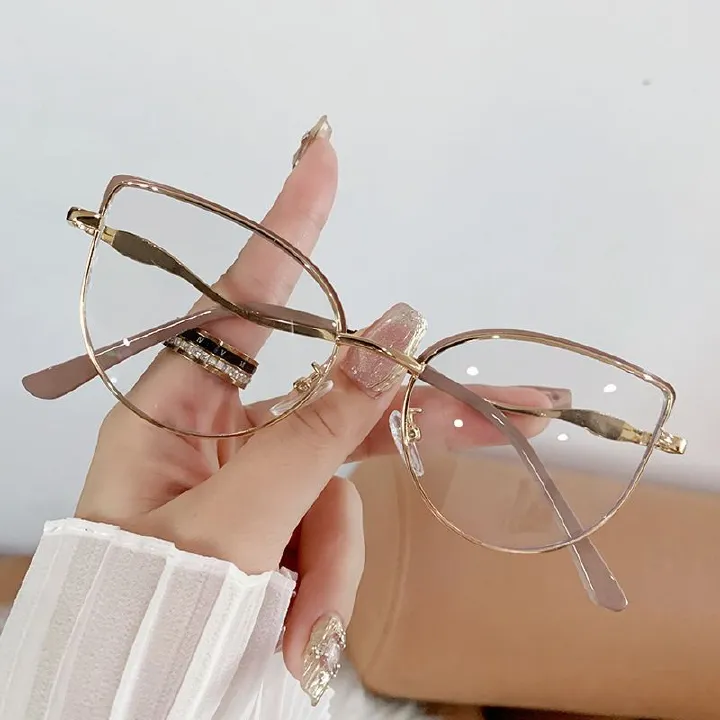 Stylish Designer Large Metal Frame Photochromic Eyewear Flat Mirror Spring Hinge Blue Light Blocking Optical Eyeglasses 1PC