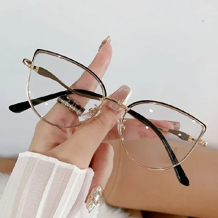 Stylish Designer Large Metal Frame Photochromic Eyewear Flat Mirror Spring Hinge Blue Light Blocking Optical Eyeglasses 1PC